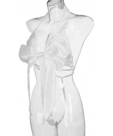 Robes Women Satin Bow Teddy Babydoll Sexy Ribbon Big Bowknot Thong Lingerie Chemises Nightwear - White - CH1977447RA