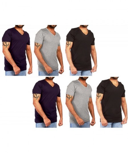 Undershirts 6 Pack of Men's Cotton V-Neck T-Shirt - Available in Small to XXXLarge - Pack B - CI188LGL4LH