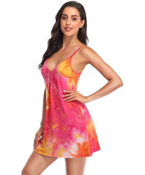 Nightgowns & Sleepshirts Sexy Nightgowns for Women Chemise V Neck Lace Full Camisole Slip Dress - Orange - C0199E3QG7X