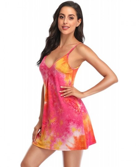 Nightgowns & Sleepshirts Sexy Nightgowns for Women Chemise V Neck Lace Full Camisole Slip Dress - Orange - C0199E3QG7X