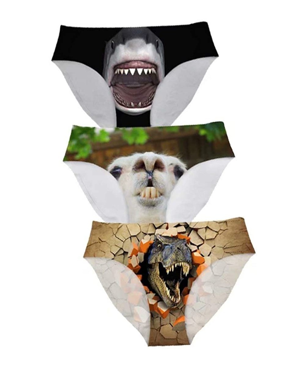 Panties Sexy Women Underwear Briefs Breathable Hipster Panty White Alpaca Print - 3 Pcs Animals 3 - CB18LU0SSSR
