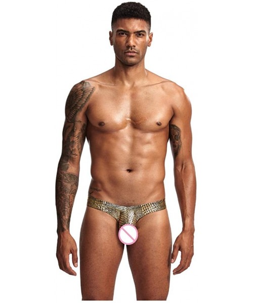 Boxers Low-Waist Polyester Serpentine U-Shaped Men's Boxer - Gold - C618TO4M9UA
