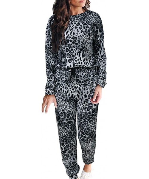 Thermal Underwear Sweatsuits for Women Leopard Print 2 Piece Tracksuit Sweat Suits Jogger Sets Outfits - A-gray - CO18AGIM6WR