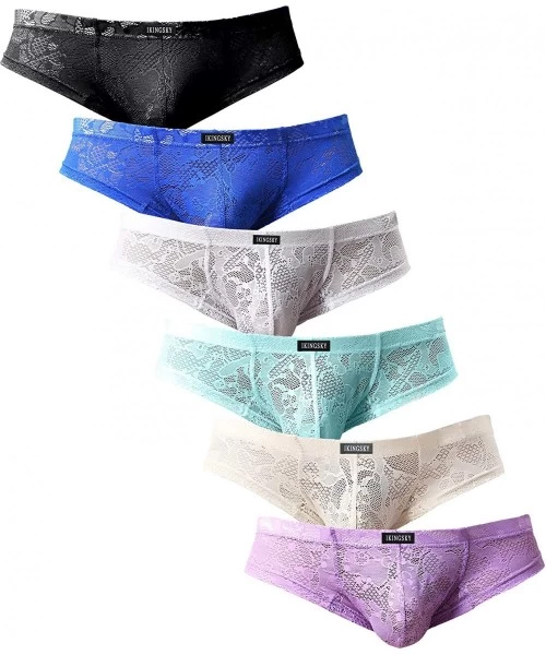 G-Strings & Thongs Men's Cheeky Boxer Briefs Sexy Thong Underwear Breathable Lace Mens Panties - 6 Pack - CV18UZIU2GS