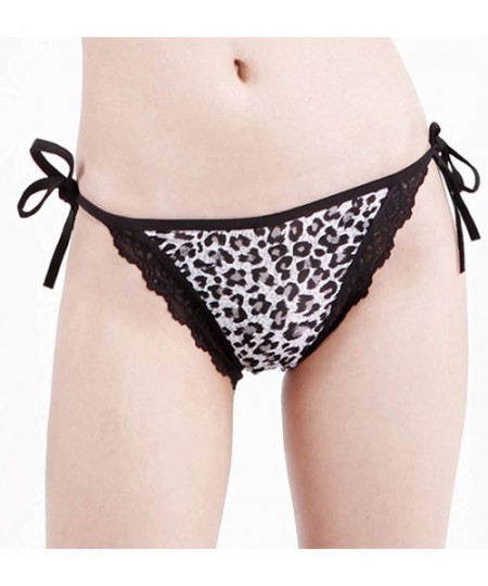 Panties Lace Side Tie Thong Bikini Panties for Women Adjustable G-String Underwear Hipster Briefs - Leopard Color - C218WWOYC46