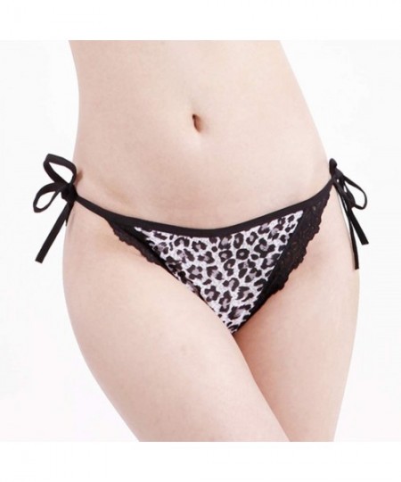 Panties Lace Side Tie Thong Bikini Panties for Women Adjustable G-String Underwear Hipster Briefs - Leopard Color - C218WWOYC46