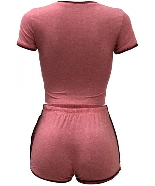 Sets Two Piece Outfits for Women - Sexy Pajamas Crop Tops Workout Shorts Sweatsuits Sets - Stripe Pink - CO198MA2X5M