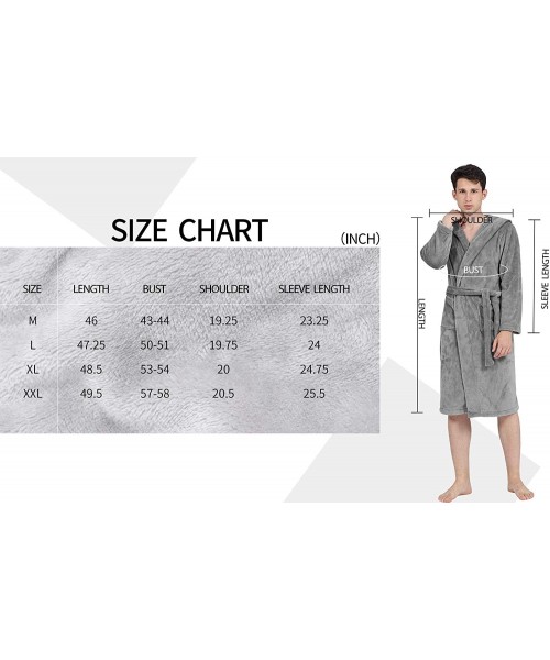 Robes Men's Fleece Bathrobe Soft Plush Spa Robe with Hood - Grey - CU198S79D8D