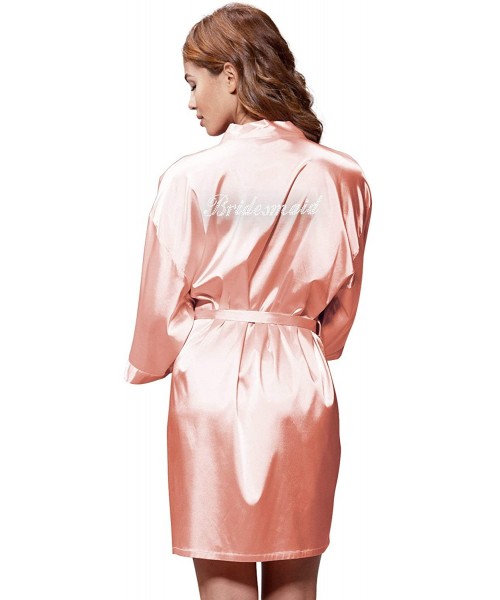 Robes Rhinestone Matron of Honor Robe for Women Women's Satin Kimonoe for Bridesmaid and Bride Wedding Party - Peach - CX199Q...