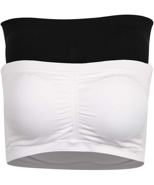 Bras Padded Bandeau Bra for Women Basic Layer Seamless Strapless Bra Crop Tube Top - Black+white - C318QSHDUUG