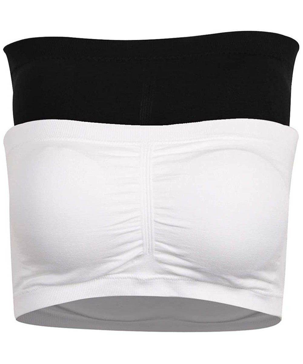 Bras Padded Bandeau Bra for Women Basic Layer Seamless Strapless Bra Crop Tube Top - Black+white - C318QSHDUUG