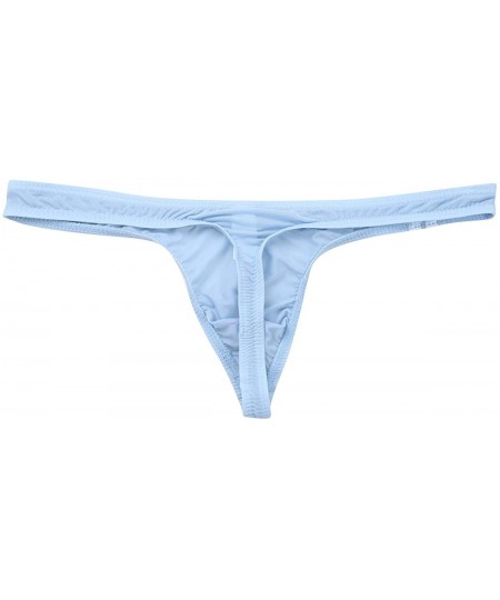 Bikinis Men's Smooth Breathable T-Back Thongs Ice Silk Low Rise Bikini Briefs Underwear - Light Blue - C418QMTKGC8