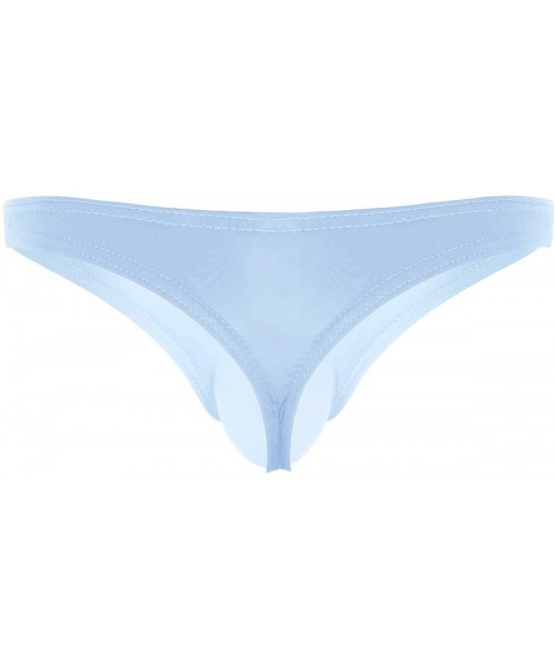 Bikinis Men's Smooth Breathable T-Back Thongs Ice Silk Low Rise Bikini Briefs Underwear - Light Blue - C418QMTKGC8