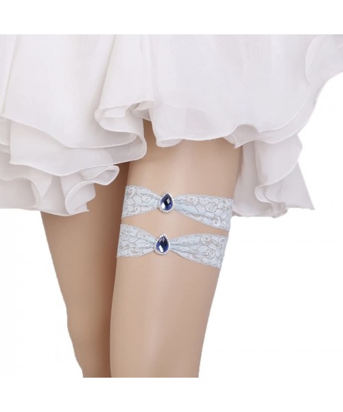 Garters & Garter Belts Elegant Blue Rhinestone Lace Wedding Garters for Bride Garter Set 2 Pcs - G-navy - CW18Y0NA862