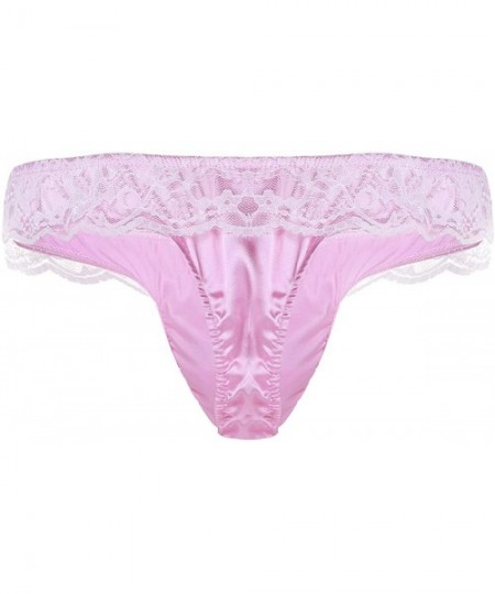 G-Strings & Thongs Mens Shiny Frilly Satin Lace Ruffle Sissy Pouch Panties Crossdress G-String Thongs - Pink - CC190ON5Z2Q