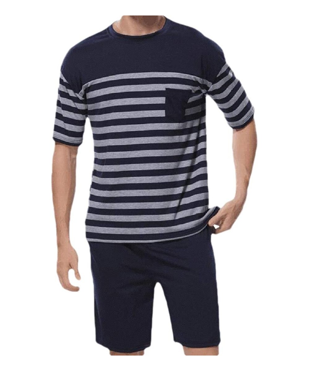 Sleep Sets Men's Summer Striped Casual Short Sleeve Tops + Shorts Pajama Sets - 2 - CU190N806D3