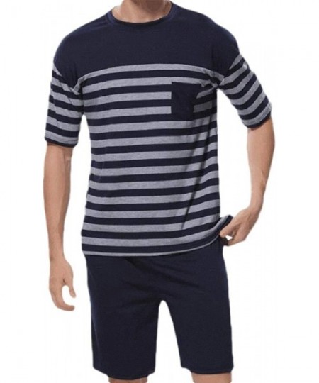 Sleep Sets Men's Summer Striped Casual Short Sleeve Tops + Shorts Pajama Sets - 2 - CU190N806D3