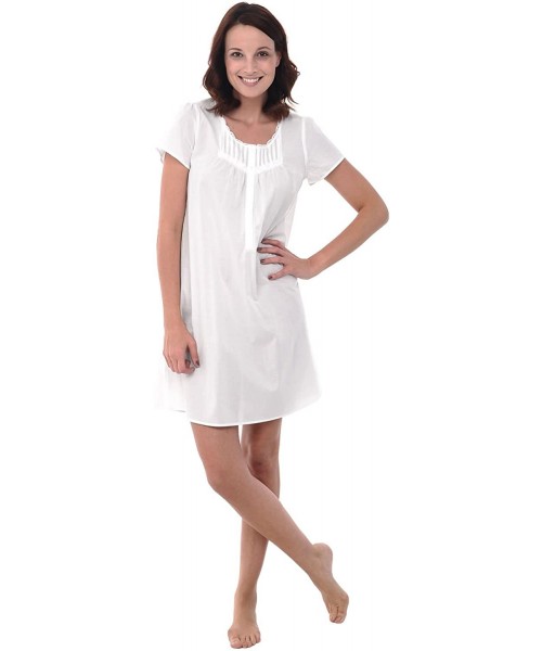 Nightgowns & Sleepshirts Womens 100% Cotton Lawn Nightgown- Sleeveless Chemise - White - CZ12MXOFPSD