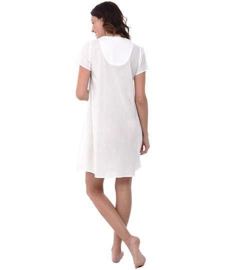 Nightgowns & Sleepshirts Womens 100% Cotton Lawn Nightgown- Sleeveless Chemise - White - CZ12MXOFPSD