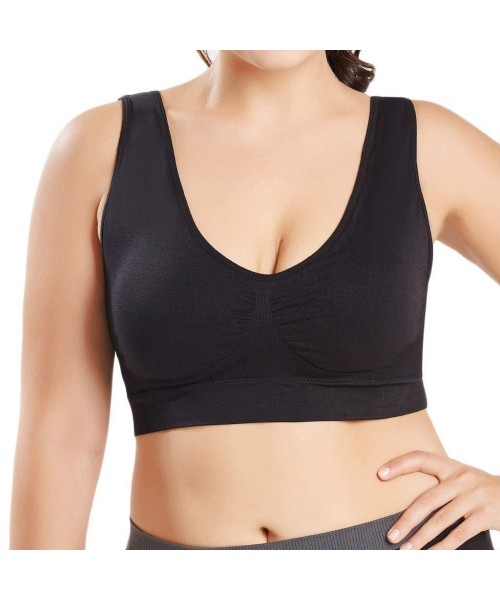 Bustiers & Corsets Women Pure Color Plus Size Ultra-Thin Large Bra Sports Bra Full Bra Cup Tops - Black - C118S4IULEW