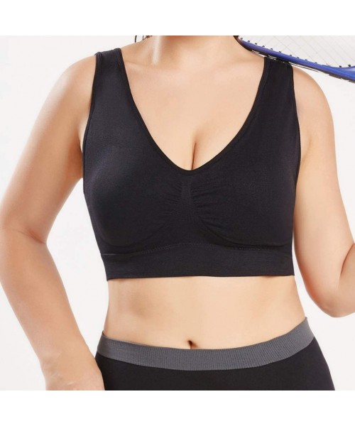 Bustiers & Corsets Women Pure Color Plus Size Ultra-Thin Large Bra Sports Bra Full Bra Cup Tops - Black - C118S4IULEW