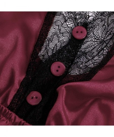 Accessories Women Silk Pajamas Sexy Lace Satin Sleepwear One Piece Lingerie Underwear Bodysuit - Wine - CU197D02KW0