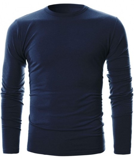 Thermal Underwear Mens Slim Fit Soft Cotton Long Sleeve Lightweight Thermal Crew Neck T-Shirt - Dcp033-navy - CY184X8TIQY