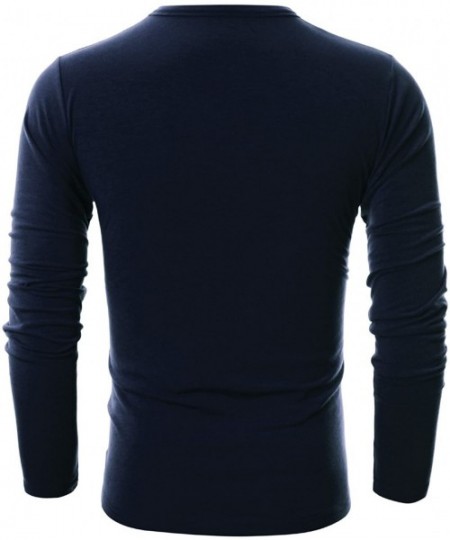 Thermal Underwear Mens Slim Fit Soft Cotton Long Sleeve Lightweight Thermal Crew Neck T-Shirt - Dcp033-navy - CY184X8TIQY
