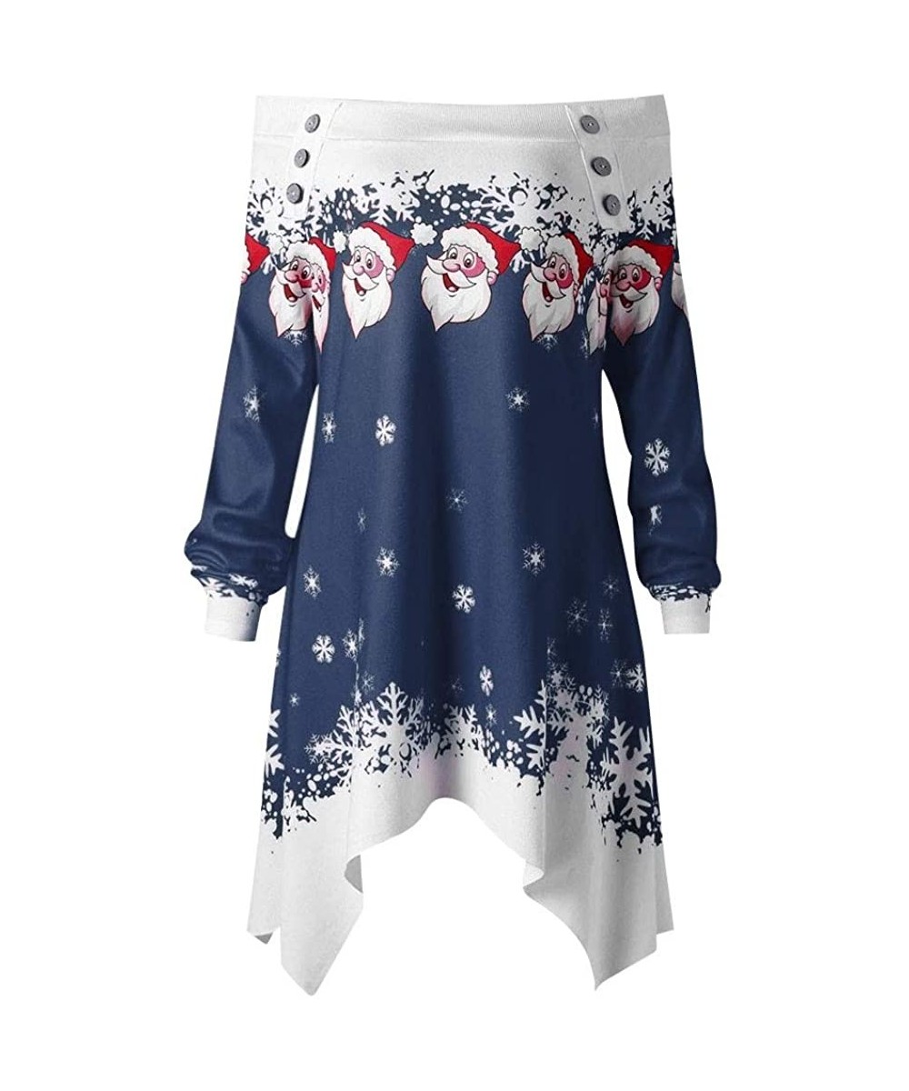 Tops 2019 Christmas Tops New- Christmas Women Zipper Dots Print Tops Hooded Sweatshirt Pullover Blouse T-Shirt - Blue - CY192...