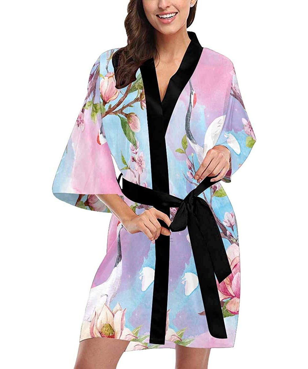 Robes Custom Japanese Cherry Blossoms Cranes Women Kimono Robes Beach Cover Up for Parties Wedding (XS-2XL) - Multi 1 - CC194...