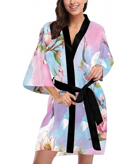 Robes Custom Japanese Cherry Blossoms Cranes Women Kimono Robes Beach Cover Up for Parties Wedding (XS-2XL) - Multi 1 - CC194...