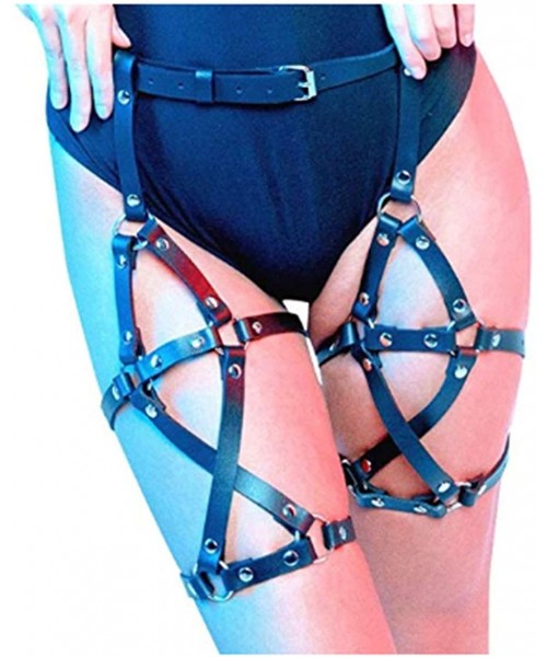 Garters & Garter Belts Women's Leather Garters Belt Leg Harness Body Caged Thigh Holster Harajuku Adjustable Waist Gothic Rin...