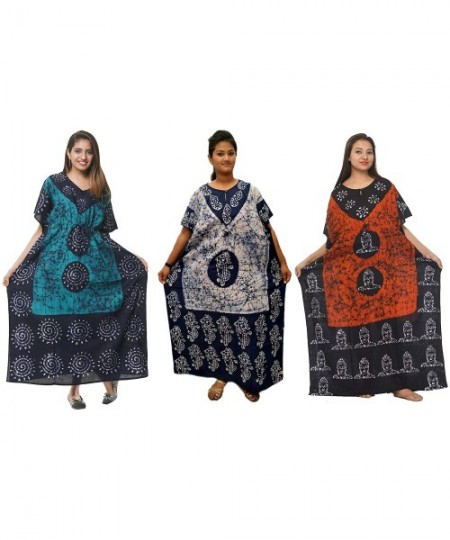Nightgowns & Sleepshirts Cotton Caftan/Kaftan Combo 3 Indian Cotton Batik Bohemian Long Dress - Combo-112 - CV18O2H8RMR
