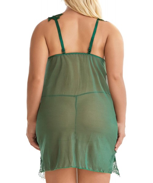 Baby Dolls & Chemises Plus Size Lingerie for Women Sleepwear Lace Babydoll Strap Chemise XL-5XL - Deep Green - CV18XDU84L4