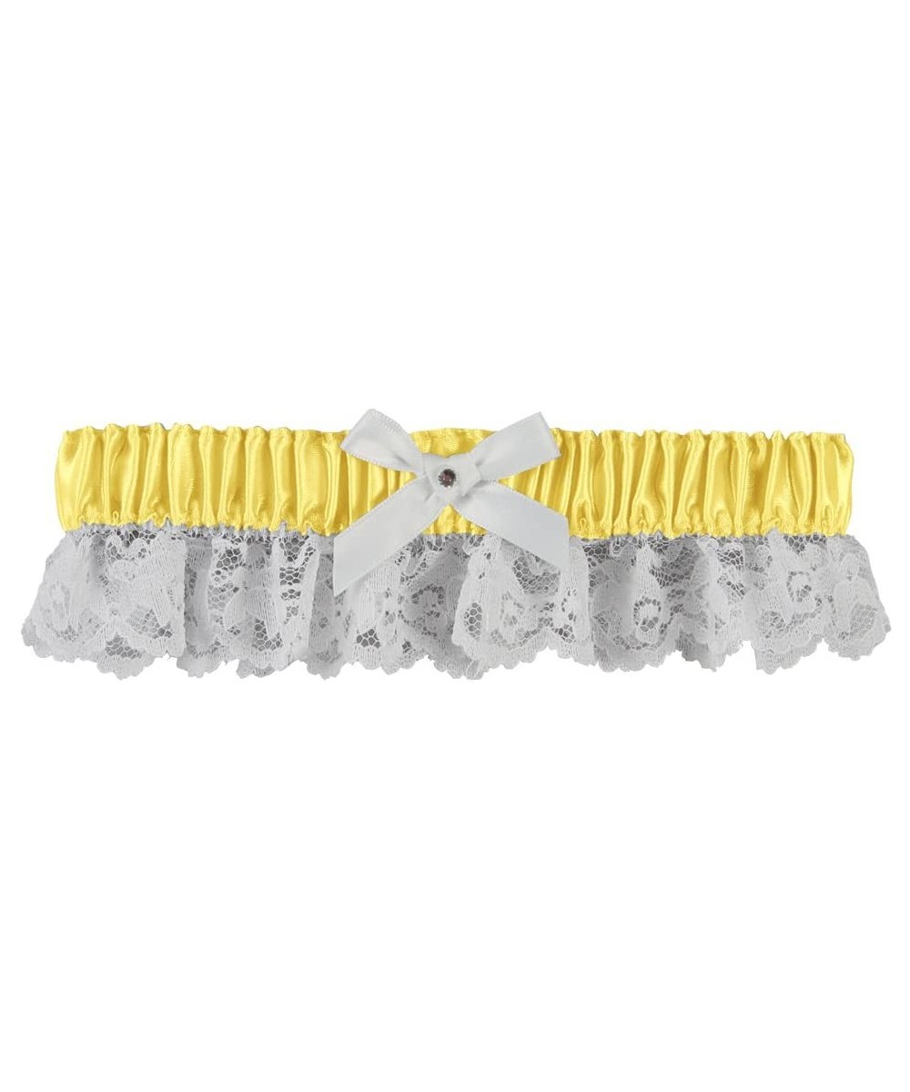 Garters & Garter Belts Lily Garter with White Bow- Lemon - Lemon - CY12KWI9JMB