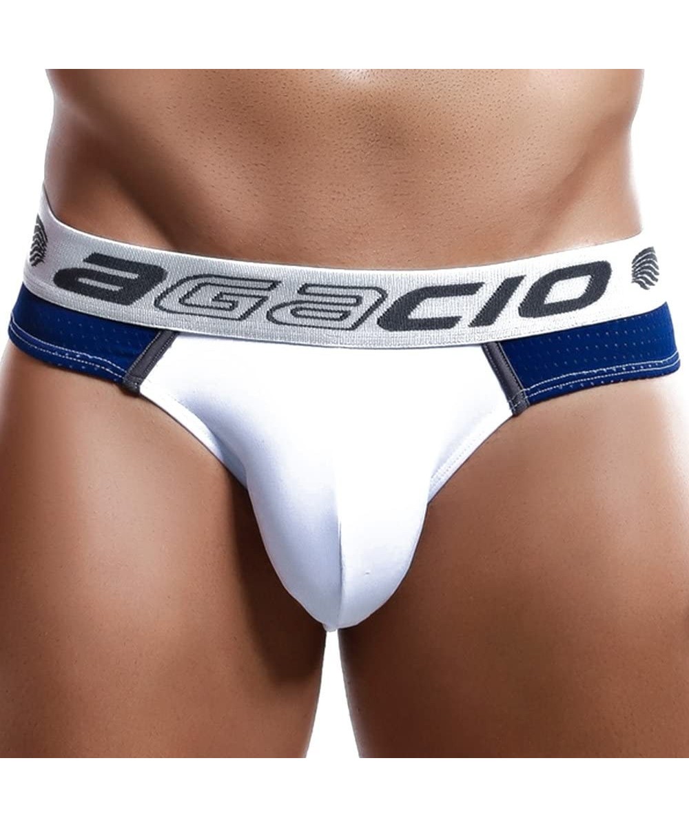 Briefs AG6807 Men's Dominant Bikini Brief Pouch Enhancing Mesh Underwear - White/Navy - CI12K6UCPG7