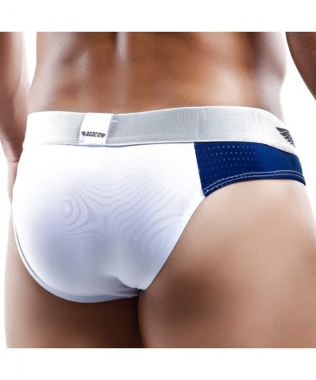 Briefs AG6807 Men's Dominant Bikini Brief Pouch Enhancing Mesh Underwear - White/Navy - CI12K6UCPG7