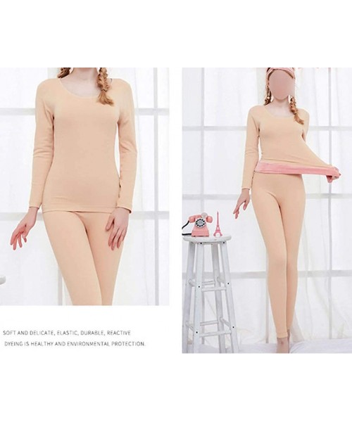 Thermal Underwear Women's Ultra Soft Thermal Underwear Long Johns Set with Fleece Lined - Skin - CB192XYXY44