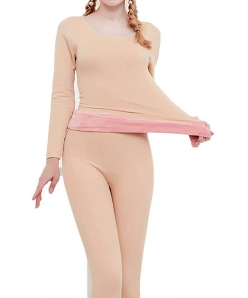 Thermal Underwear Women's Ultra Soft Thermal Underwear Long Johns Set with Fleece Lined - Skin - CB192XYXY44
