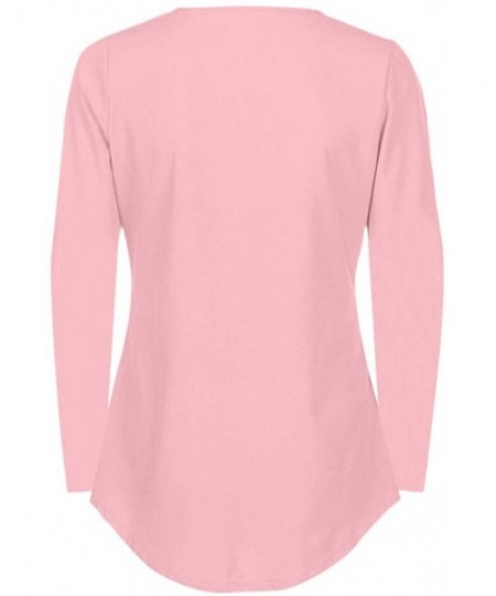 Tops Womens Casual Tops Shirt Ladies V Neck Zipper Loose Blouse Tee TopSequins Plaid T-Shirt Blouse - Pink - CT194Q3QS7T