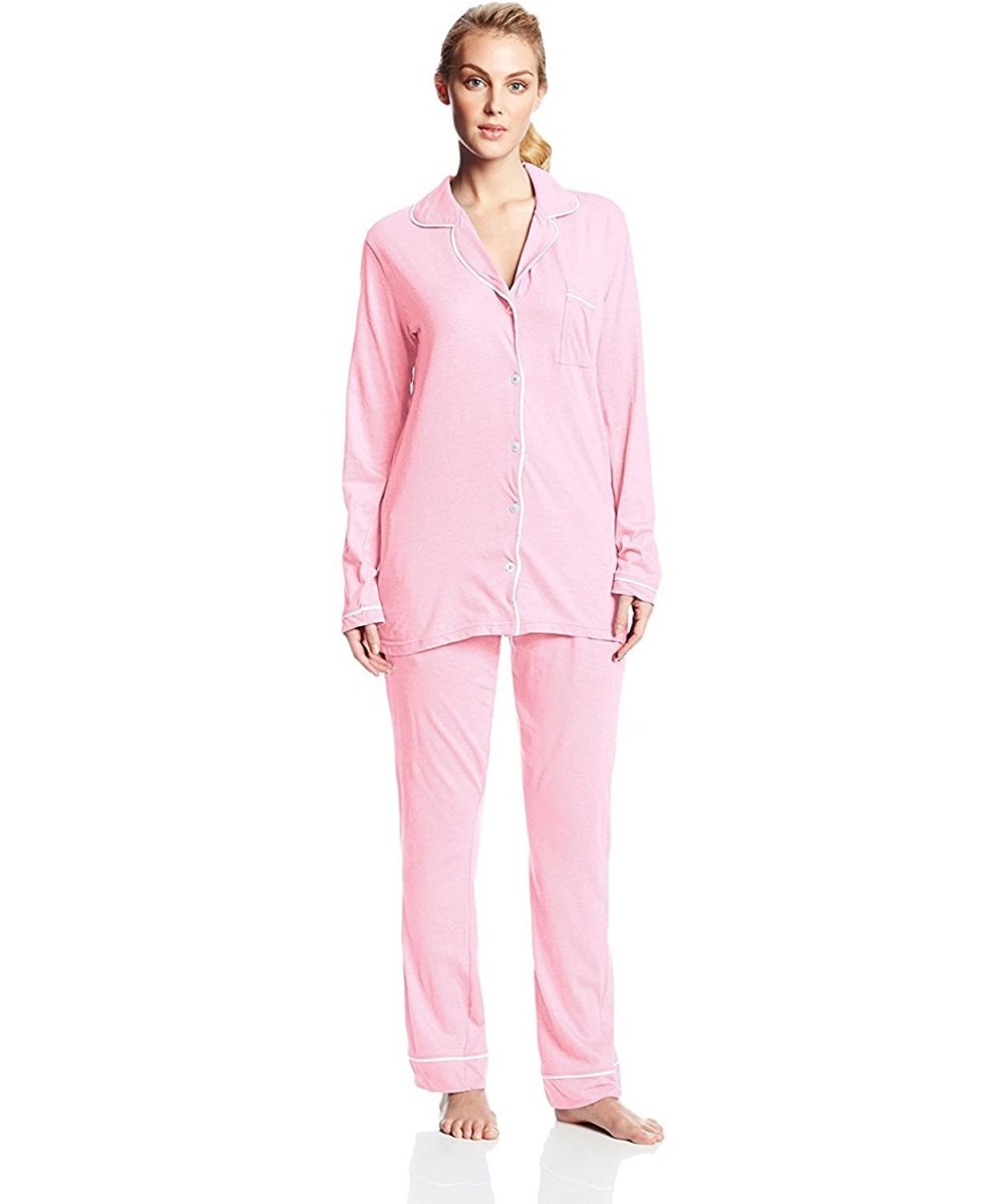 Sets Women's Jersey Cotton Button Up Long Sleeve Pajama Set - Light Pink - CL188EE7KX7