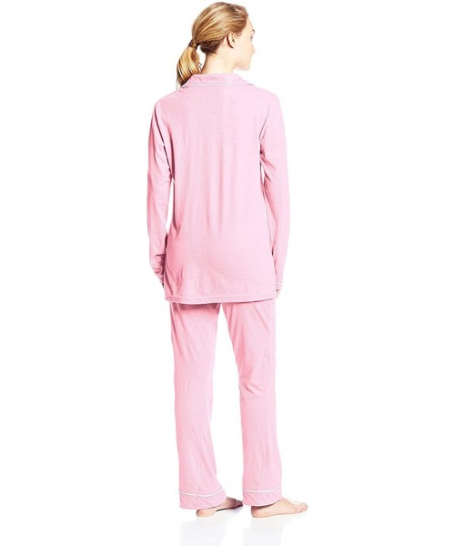 Sets Women's Jersey Cotton Button Up Long Sleeve Pajama Set - Light Pink - CL188EE7KX7