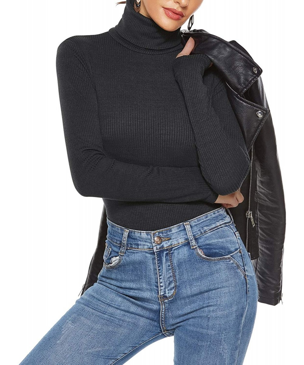 Shapewear Women Long Sleeved Turtleneck Knitted Bodysuit Tops Deep-v Neck Zipper Bodycon Jumpsuit Body Suits - Best Black - C...