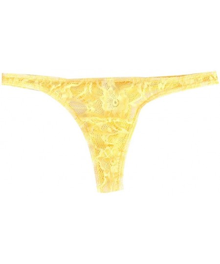 Briefs Men's Sexy Jockstrap Lace Mesh Briefs Low Rise Bikini Comfort Soft Breathable See Through Pouch Underwear - Yellow - C...