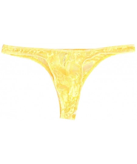 Briefs Men's Sexy Jockstrap Lace Mesh Briefs Low Rise Bikini Comfort Soft Breathable See Through Pouch Underwear - Yellow - C...