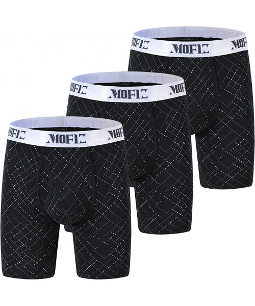 Boxer Briefs Mens Bamboo Stretch Boxer Briefs Long Leg Printed Comfortable Underwear - Black/Black/Black - CW196EGCKNQ