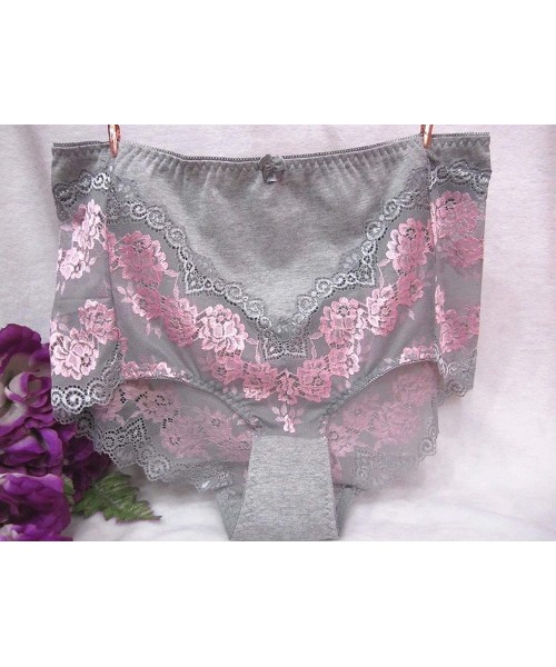 Panties 3Pcs/Lot Sexy Lingeries Briefs Lady Underwear Luxurious Lace Flower High Waist Plus Size 5XL Women's Panties - Gray -...