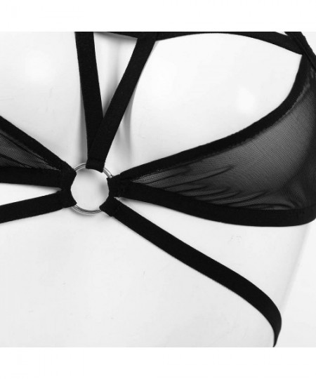 Bustiers & Corsets Women's Halter Neck Pentagram Front Mesh Bikini Caged Harness Bra Top - CT19DI0RHX8