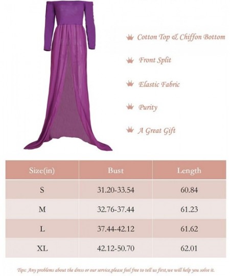 Nightgowns & Sleepshirts Womens Off Shoulder Long Sleeve Maternity Maxi Photography Dress Split Front Chiffon Gown for Photos...