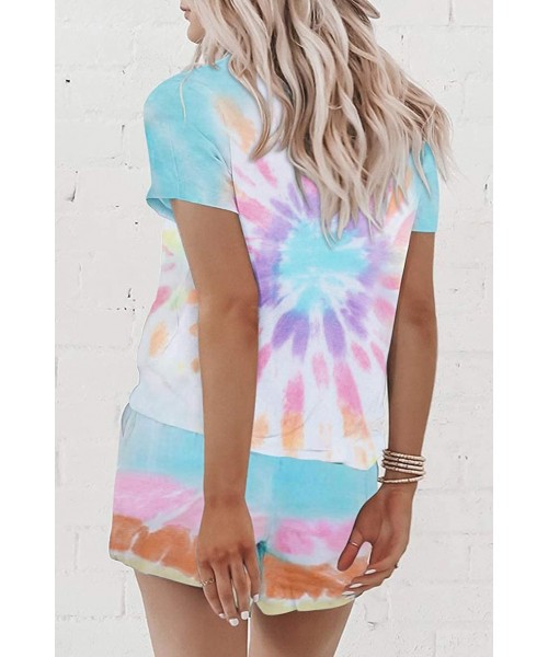 Nightgowns & Sleepshirts Women's Summer Tie Dye Casual Outfits Round Neck Short Sleeve 2 Piece Short Set - H-b/Multicolor - C...